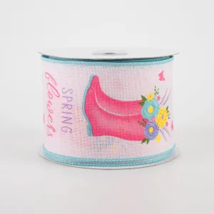 2.5" Rain Boots Floral Ribbon: Pink (10 Yards)
