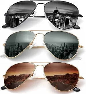 3 Pack Classic Aviator Sunglasses for Men or Women - Driving Sun Glasses Polarized Lens UV Blocking