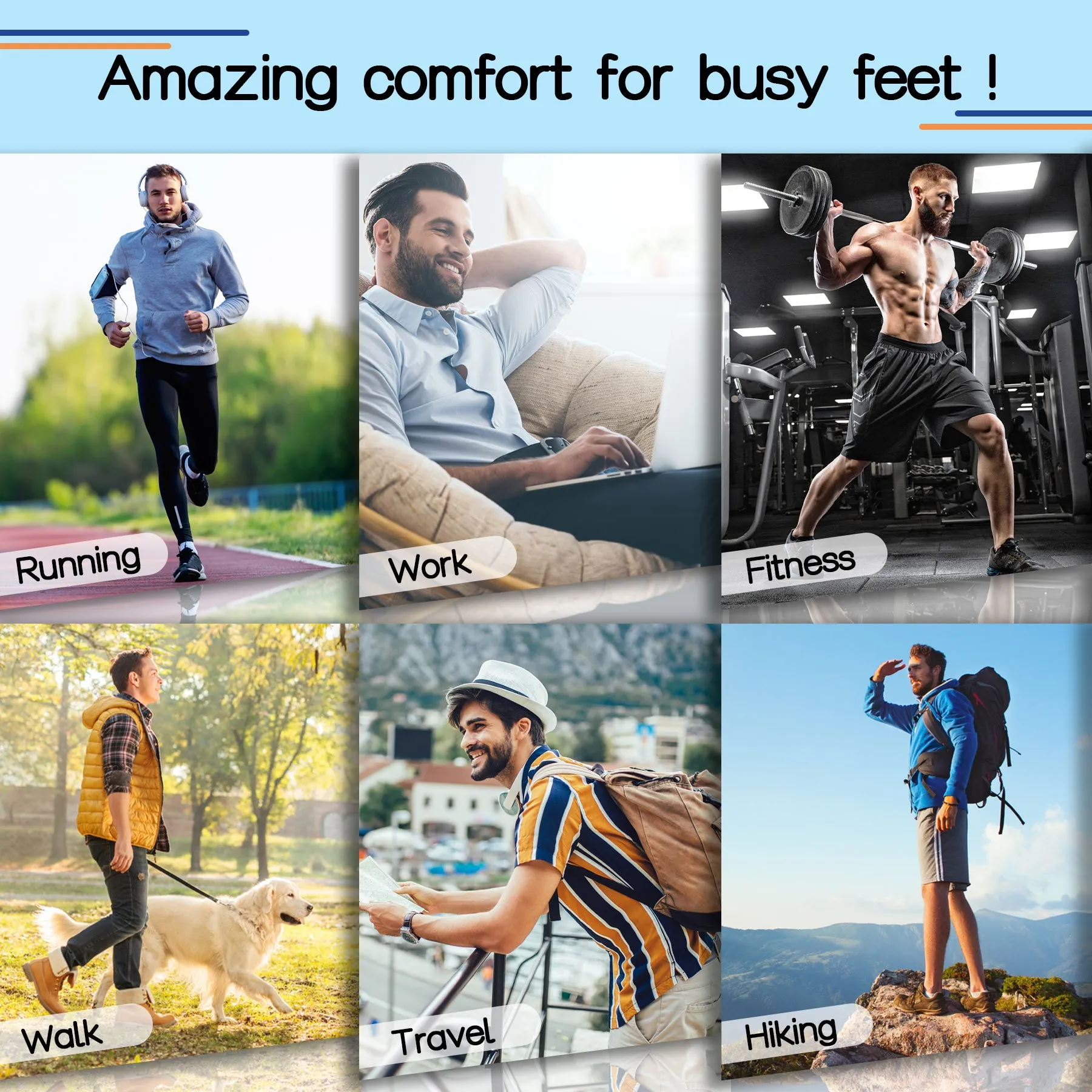 3 Pairs Men's Wide Fit Insole Garden Shoes Inserts for Crocs Clogs Sneakers Sandals Boots