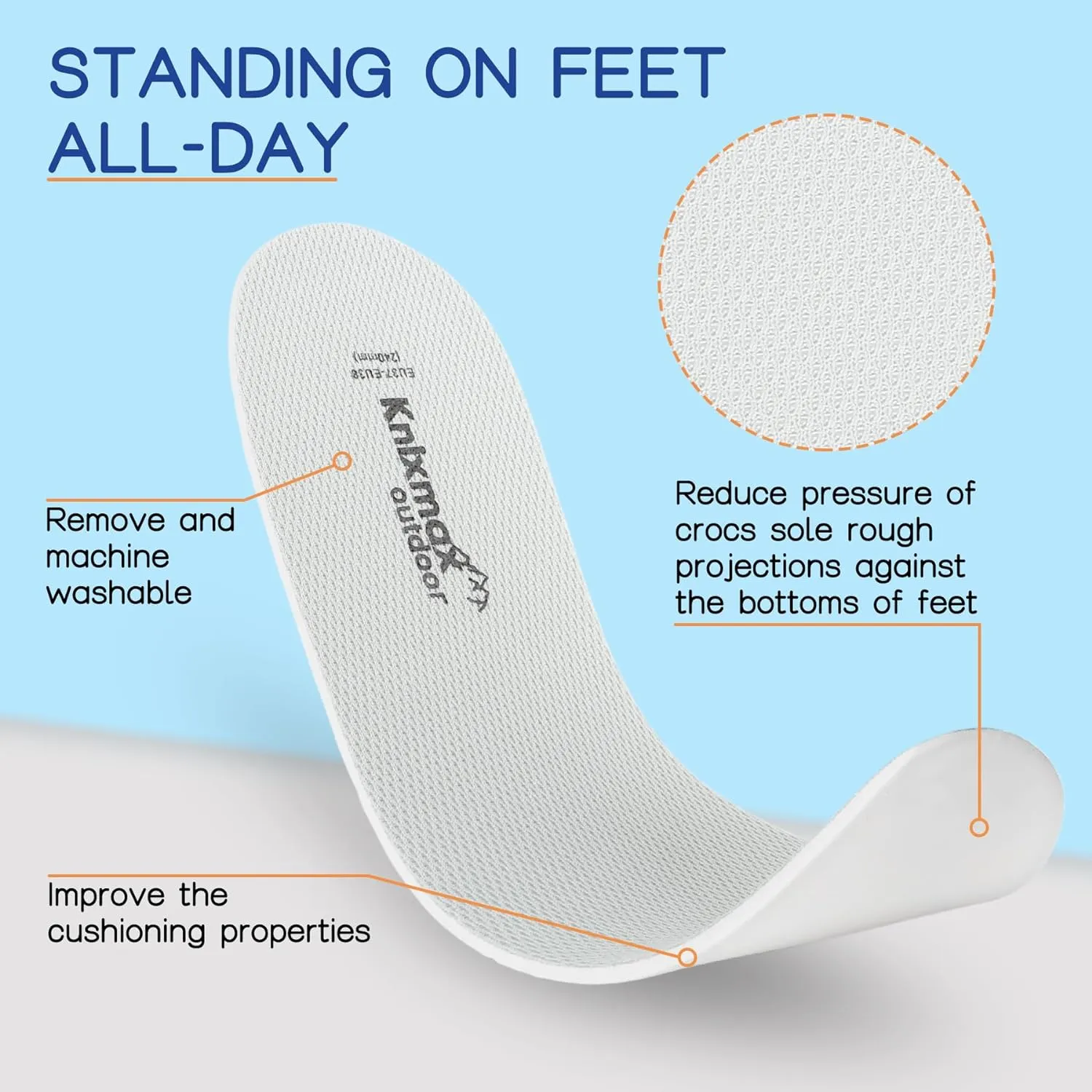 3 Pairs Men's Wide Fit Insole Garden Shoes Inserts for Crocs Clogs Sneakers Sandals Boots