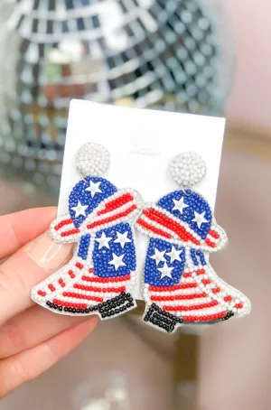 4th of July Red / White/ Blue Cowboy Boots and Hat Earrings *FINAL SALE*