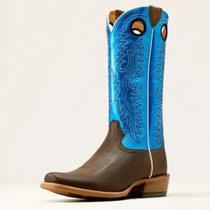Ariat Men's Tabacco Ringer Cowboy Boots with Blunt Toe and Blue Patent Tops