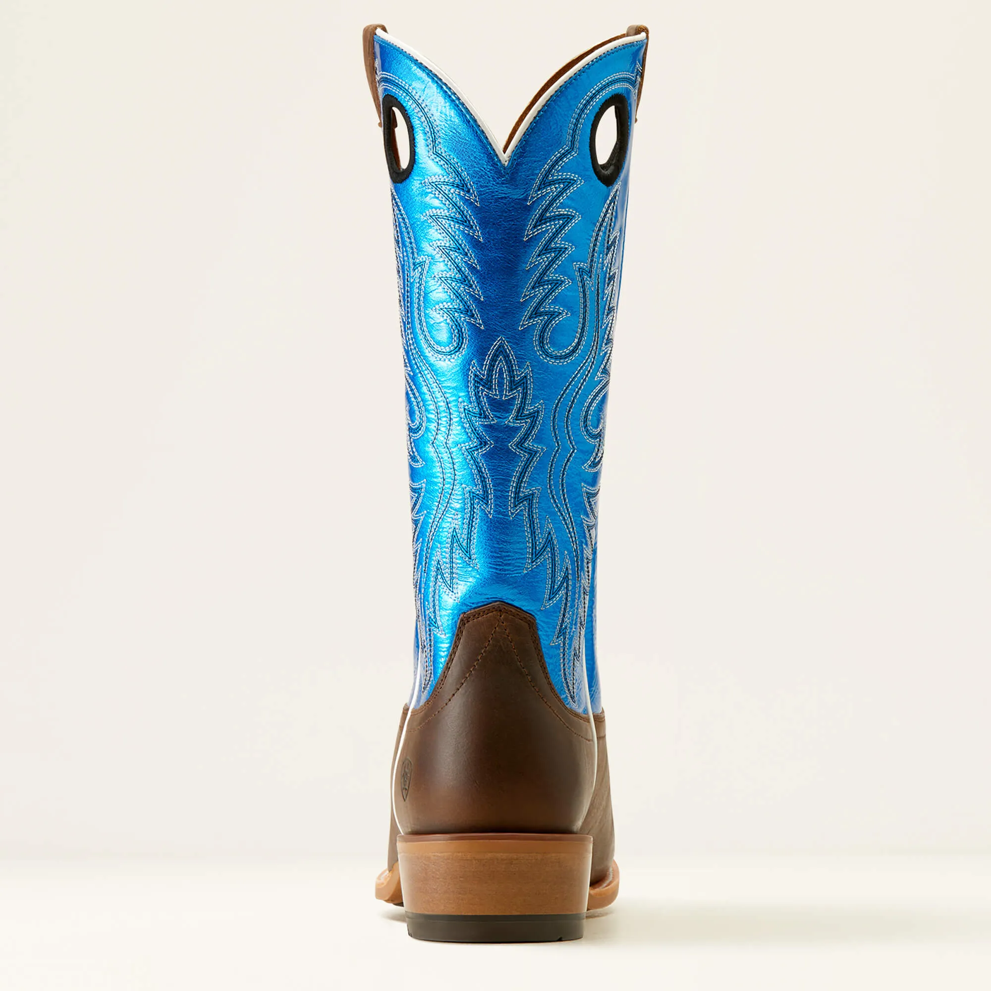 Ariat Men's Tabacco Ringer Cowboy Boots with Blunt Toe and Blue Patent Tops