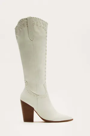 Austin Knee High Cowboy Boots - White