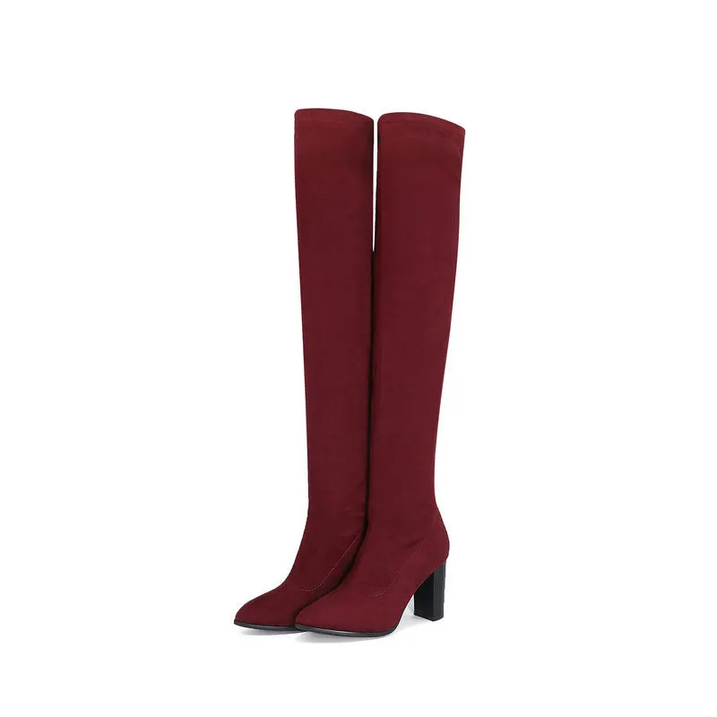 Autumn And Winter Thick Heel Fashion Elastic Knee High Boots