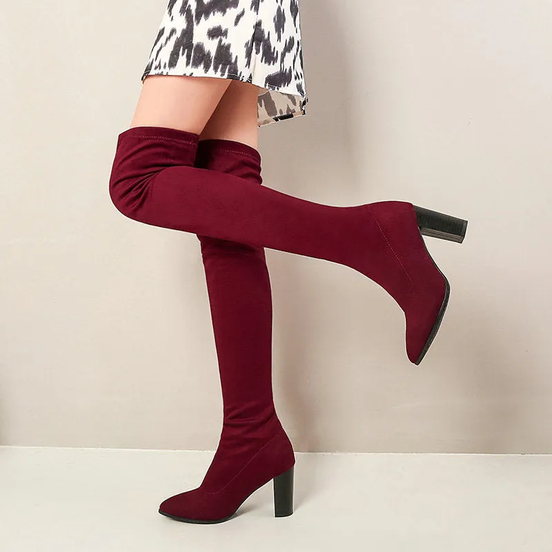Autumn And Winter Thick Heel Fashion Elastic Knee High Boots