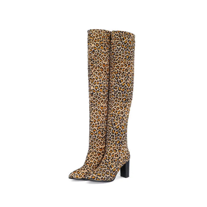 Autumn And Winter Thick Heel Fashion Elastic Knee High Boots