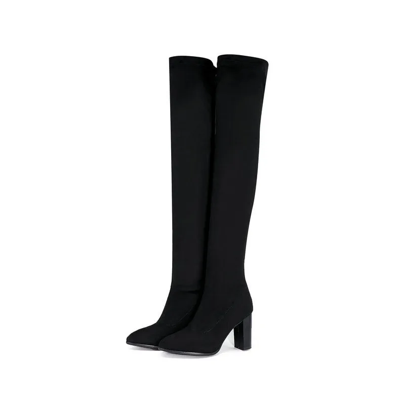 Autumn And Winter Thick Heel Fashion Elastic Knee High Boots