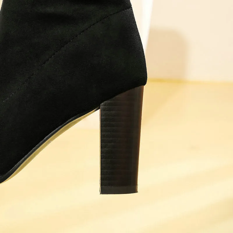 Autumn And Winter Thick Heel Fashion Elastic Knee High Boots