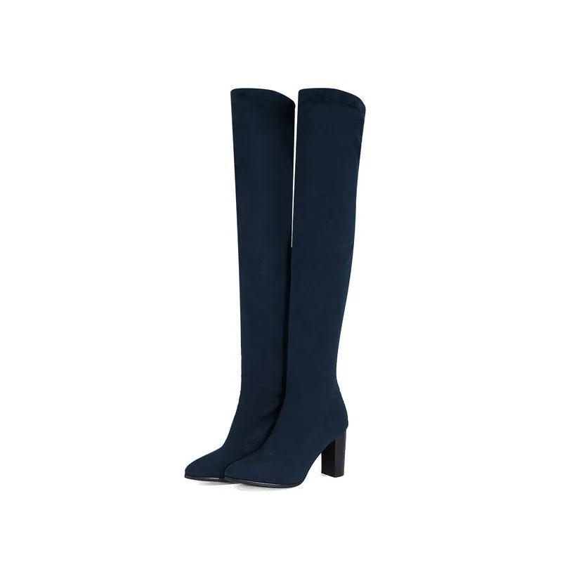Autumn And Winter Thick Heel Fashion Elastic Knee High Boots