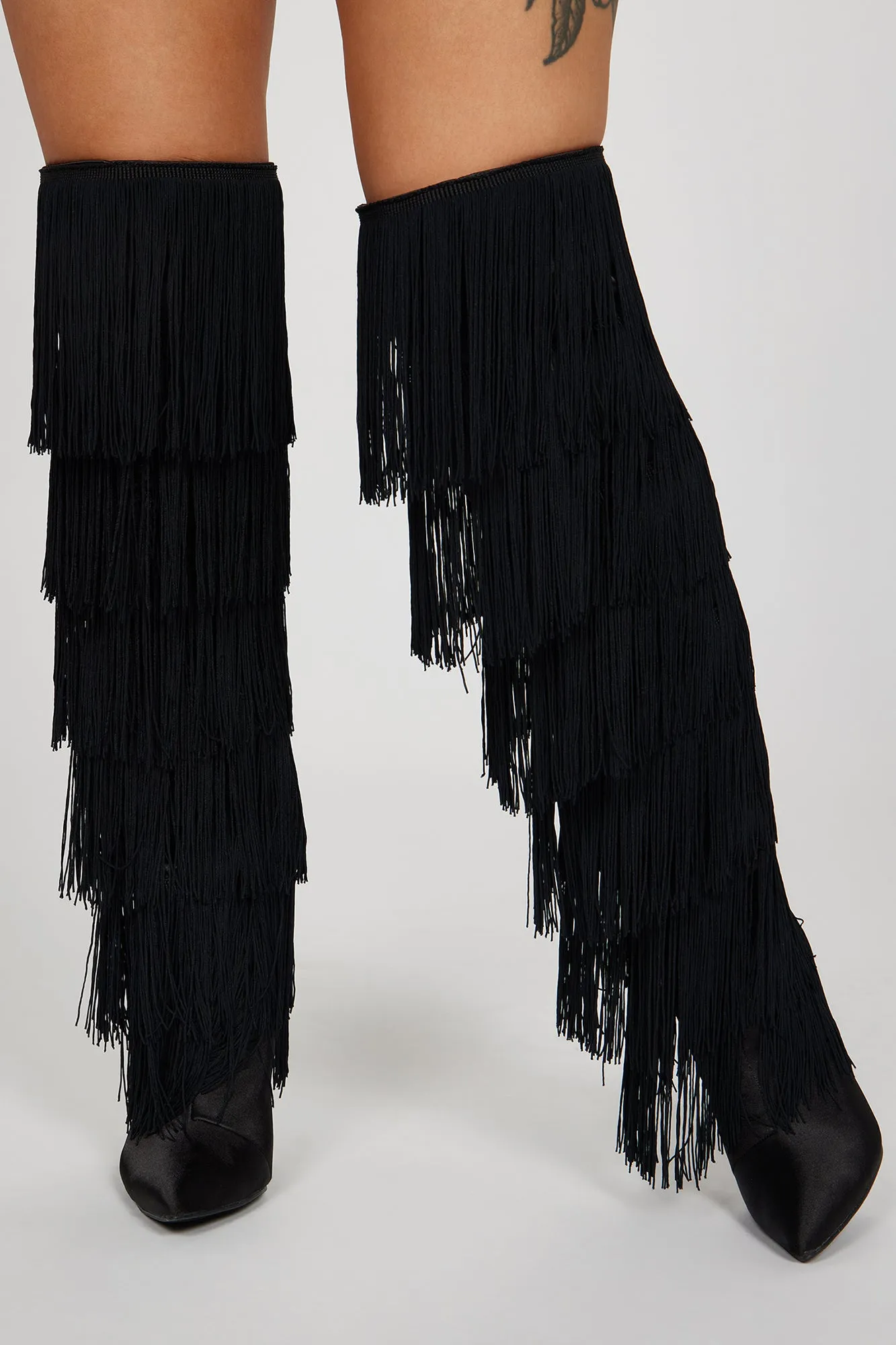 Baddies Only Knee High Heeled Boots - Black