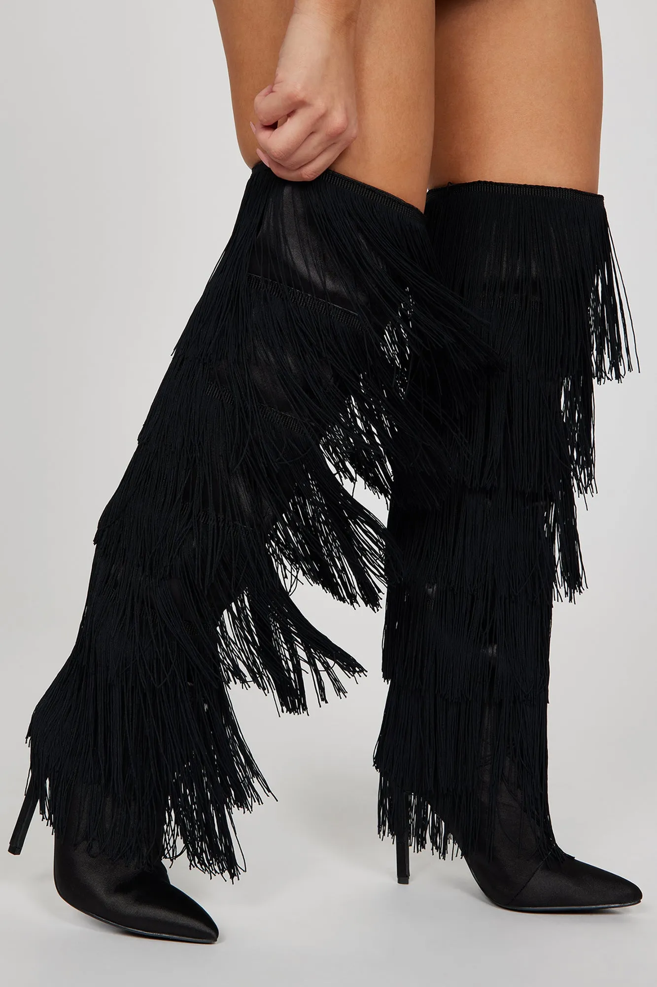 Baddies Only Knee High Heeled Boots - Black
