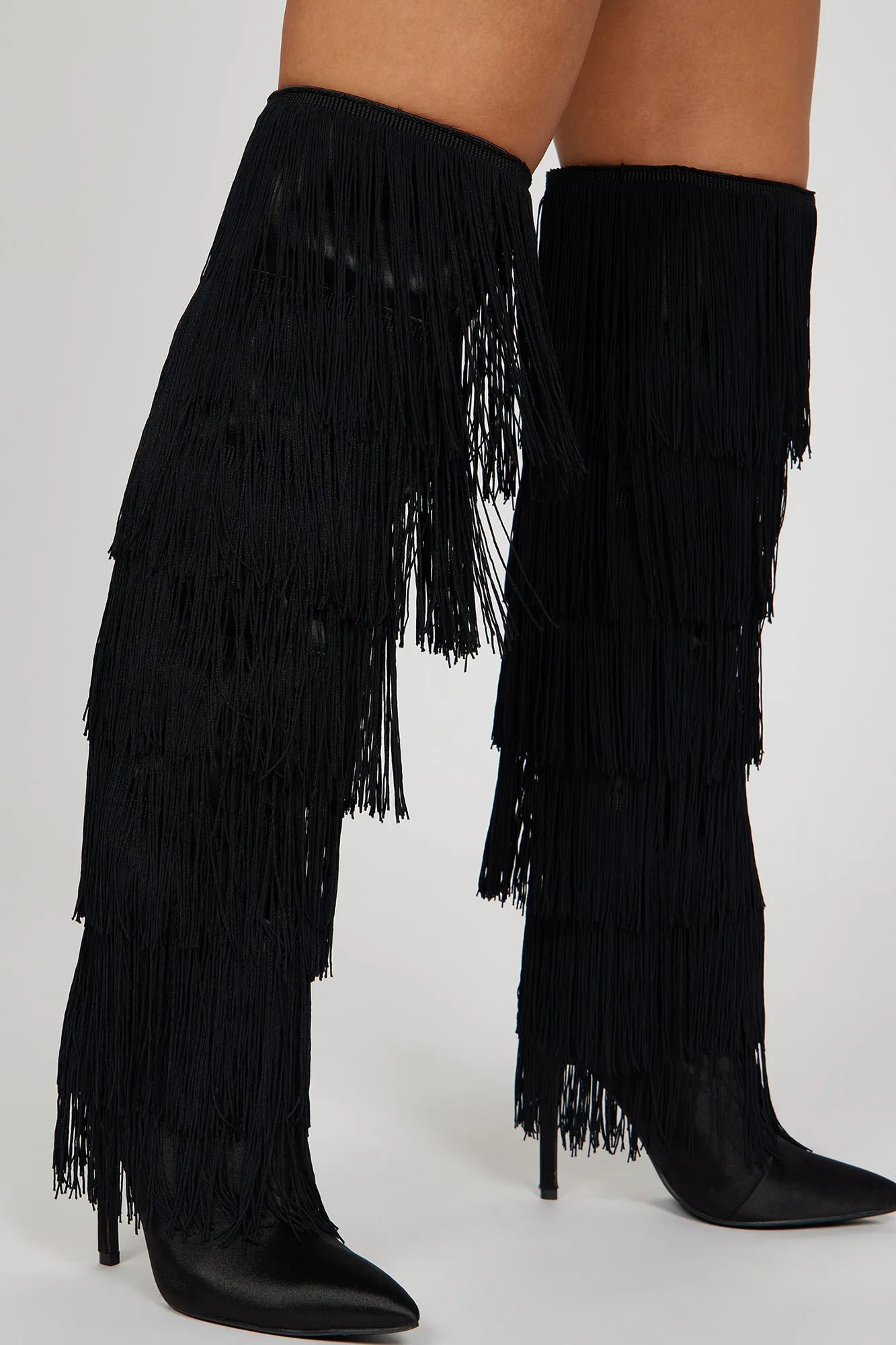 Baddies Only Knee High Heeled Boots - Black