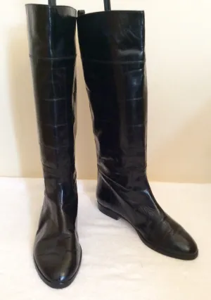 Bally Black Croc Design Highly Polised Leather Boots Size 4/37