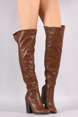 Bamboo Almond Toe Chunky Heeled Over-The-Knee Boots