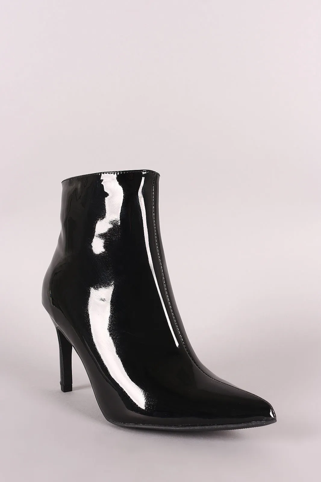 Bamboo Patent Pointy Toe Kitten Heeled Booties