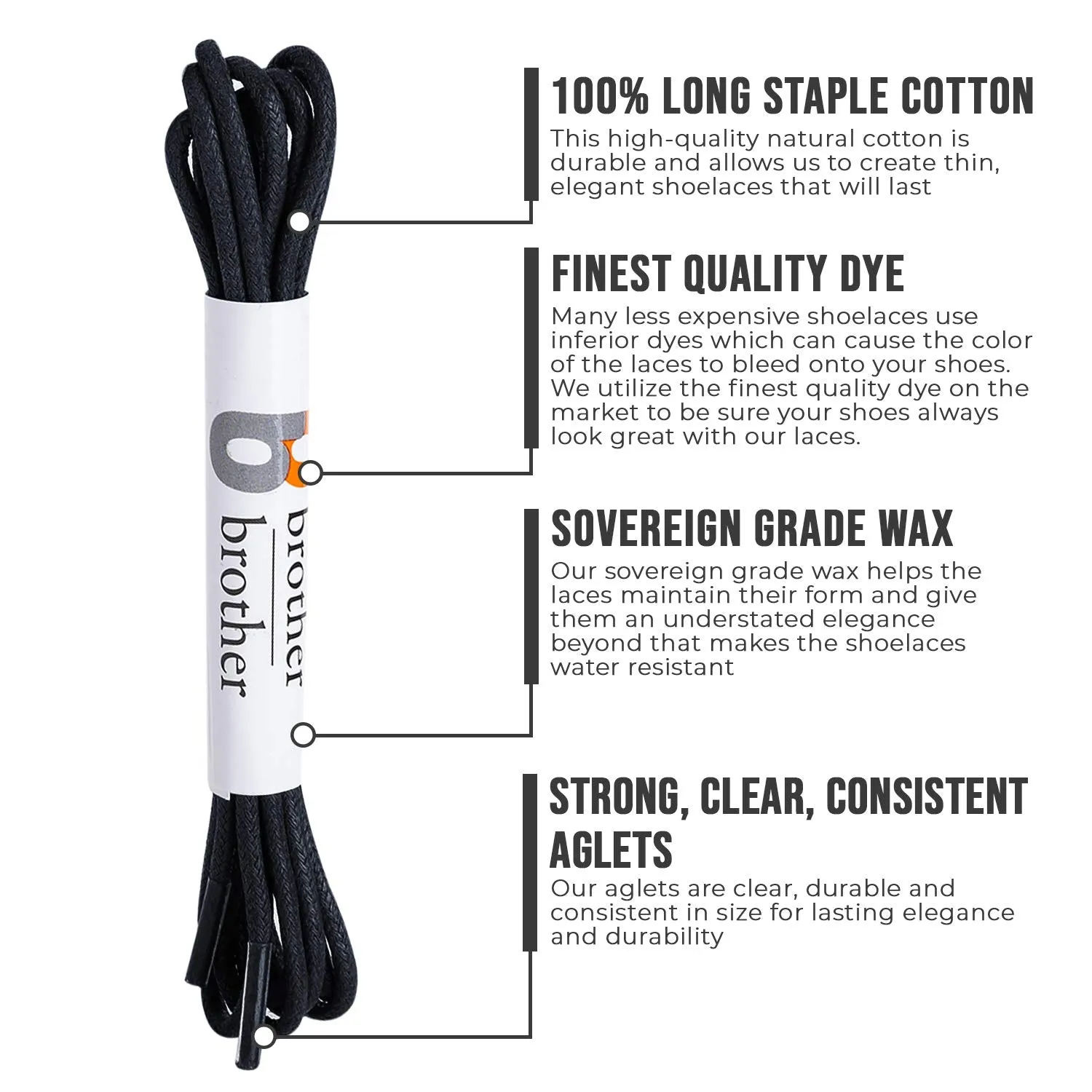 BB BROTHER BROTHER (3 Pairs) Colored Oxford Dress Shoe Laces | Shoe Strings 30’’ (76 cm) Black