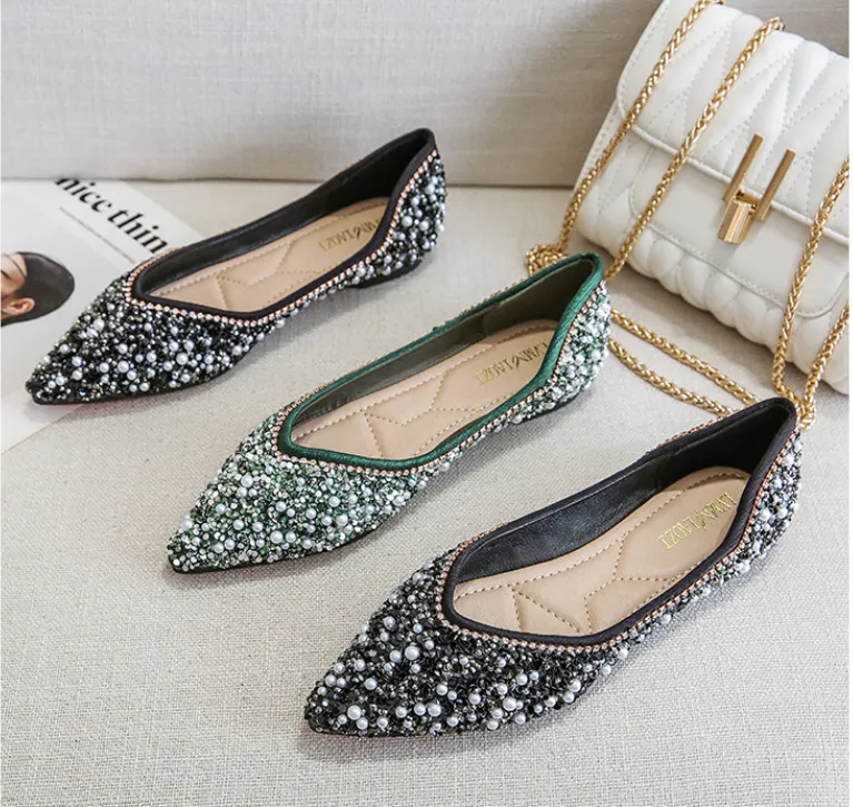 Belifi Rhinestone Flat Bling Diamonds Bridal Shoes