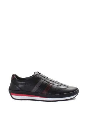 Black Leather Slip-On Sports Shoes Wessi