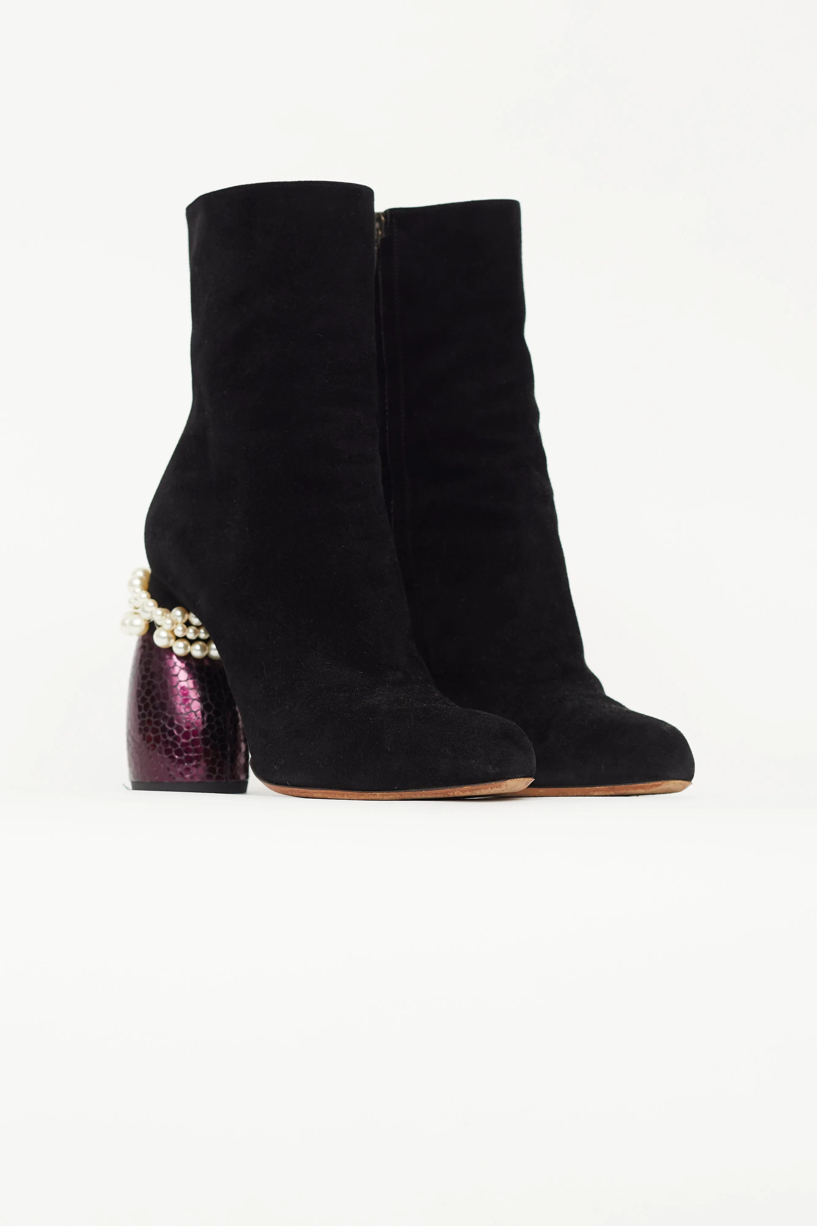 Black Suede Embellished Heeled Boot