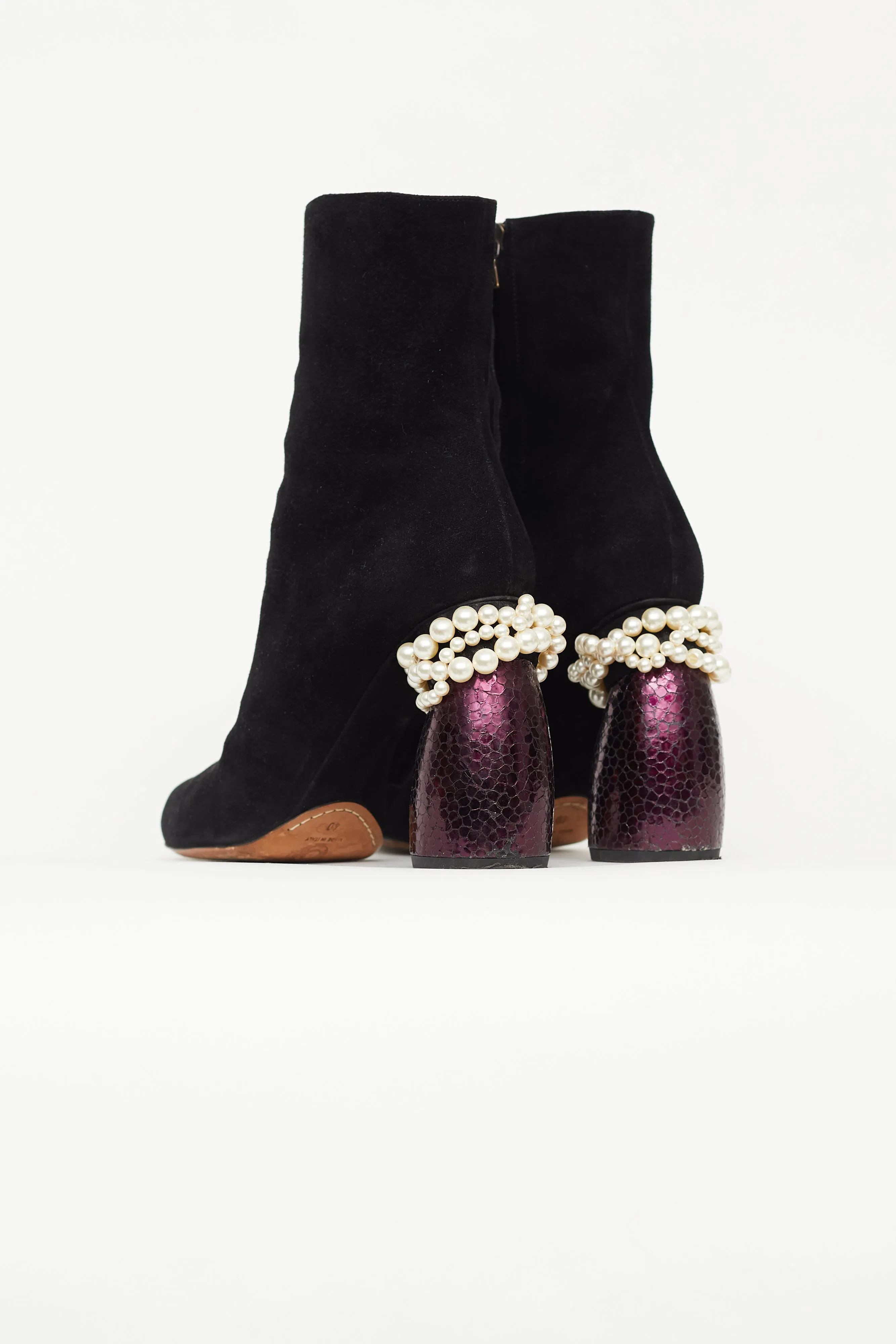 Black Suede Embellished Heeled Boot