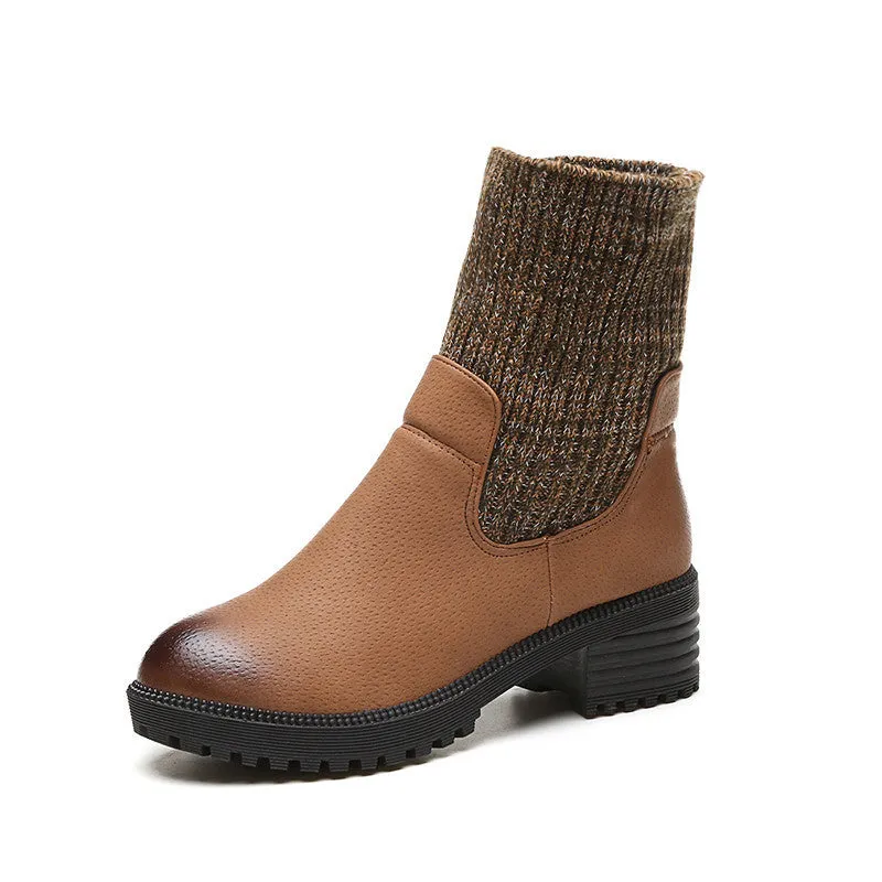 British Brush Color Leather Wool Martin Boots