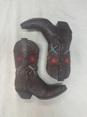Brown Snip Toe Floral Cowboy Boots