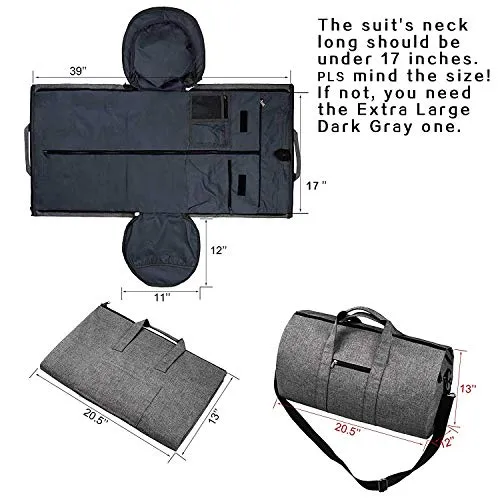 BUG Garment Bags, Convertible Garment Bag with Shoulder Strap, Shoes Compartment, Carry on Travel Suit Bags, 2 in 1 Garment Duffle Bag for Men Women Weekender Bag