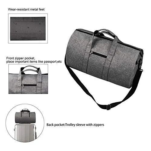 BUG Garment Bags, Convertible Garment Bag with Shoulder Strap, Shoes Compartment, Carry on Travel Suit Bags, 2 in 1 Garment Duffle Bag for Men Women Weekender Bag