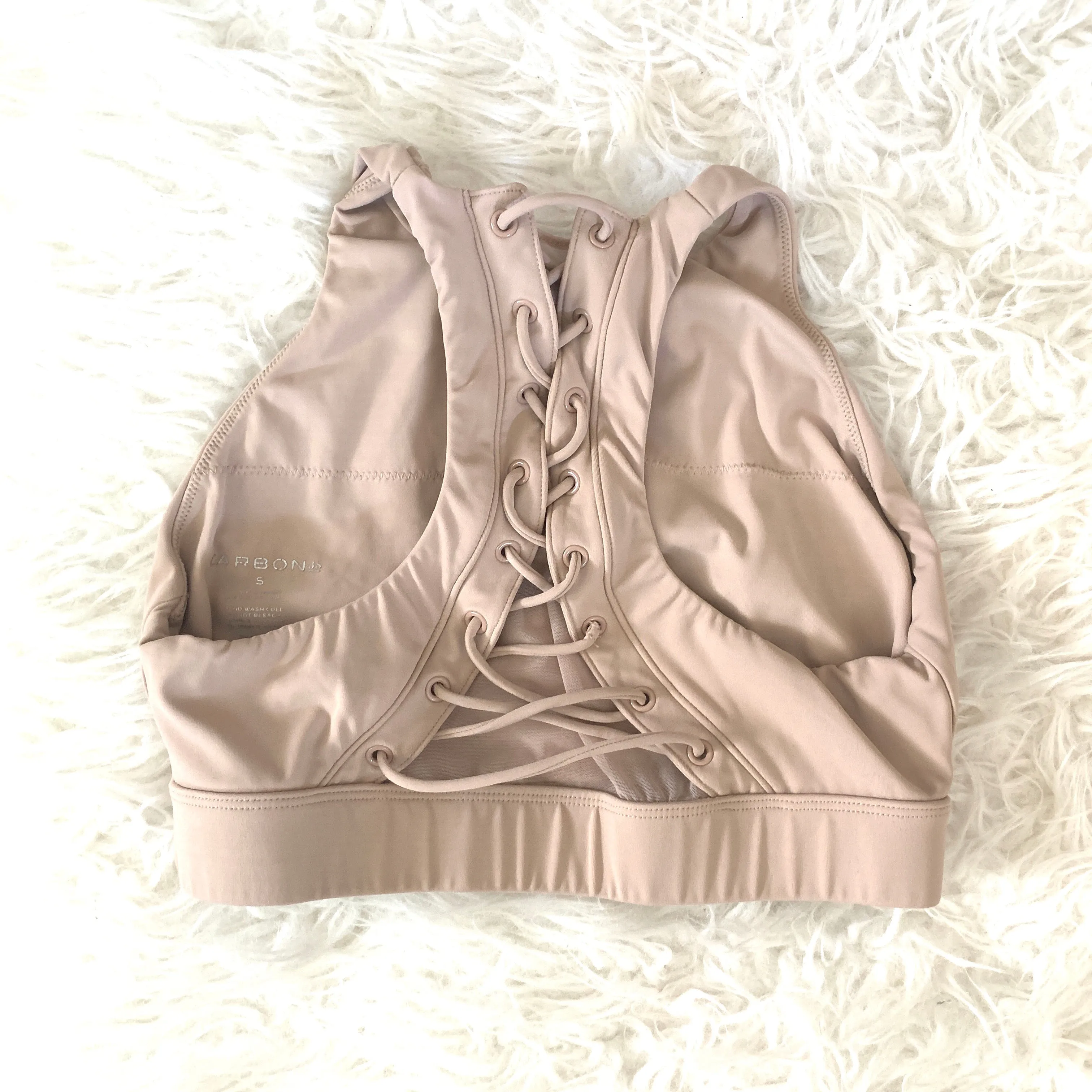 Carbon38 Nude Lace Back High Neck Sports Bra- Size S (see notes!)