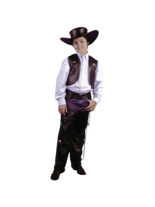 Child's Black Cowboy Leather Chaps & Vest Costume