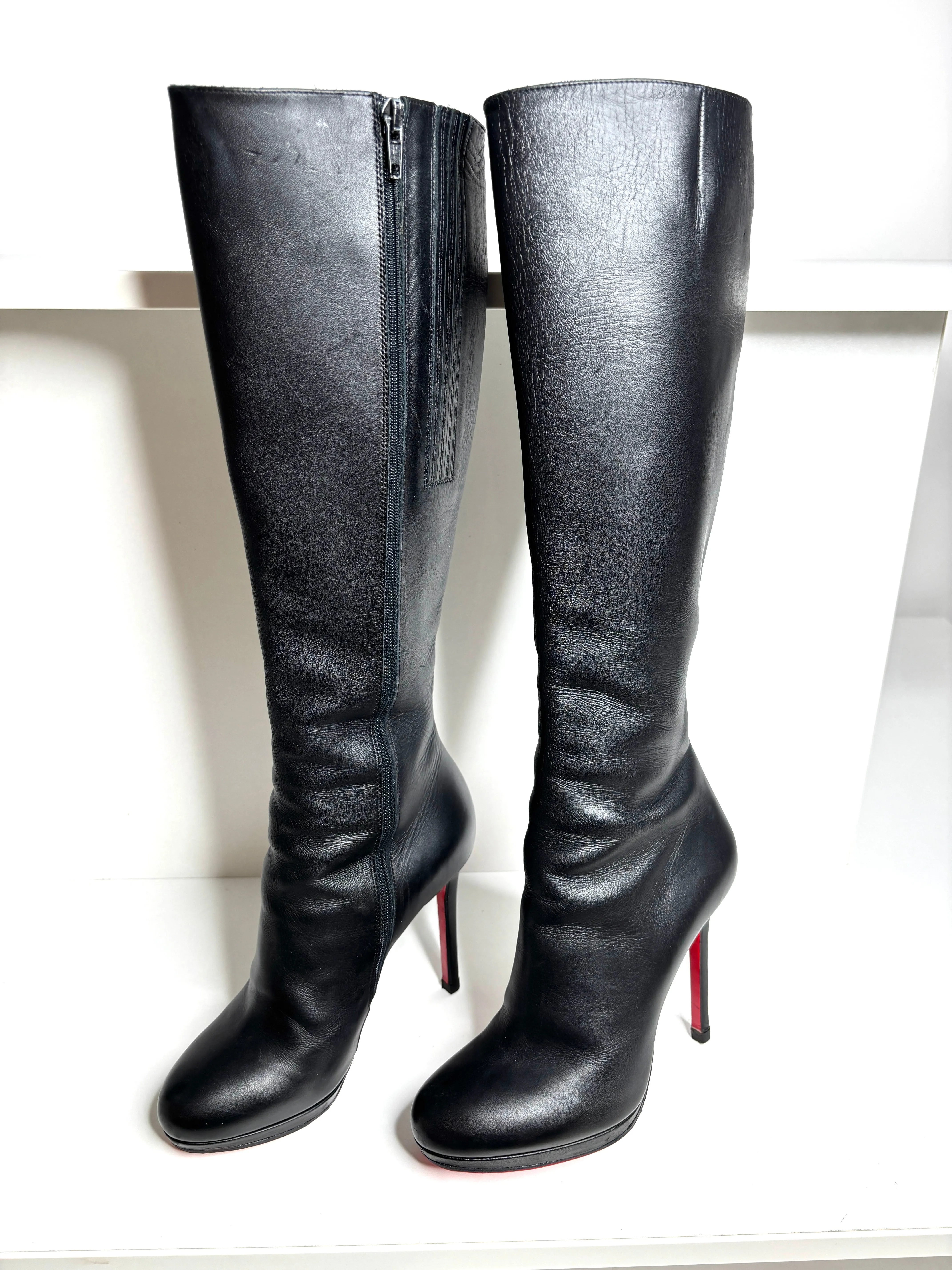 Christian Louboutin Botalili Black Leather Knee High Boots 37 UK4