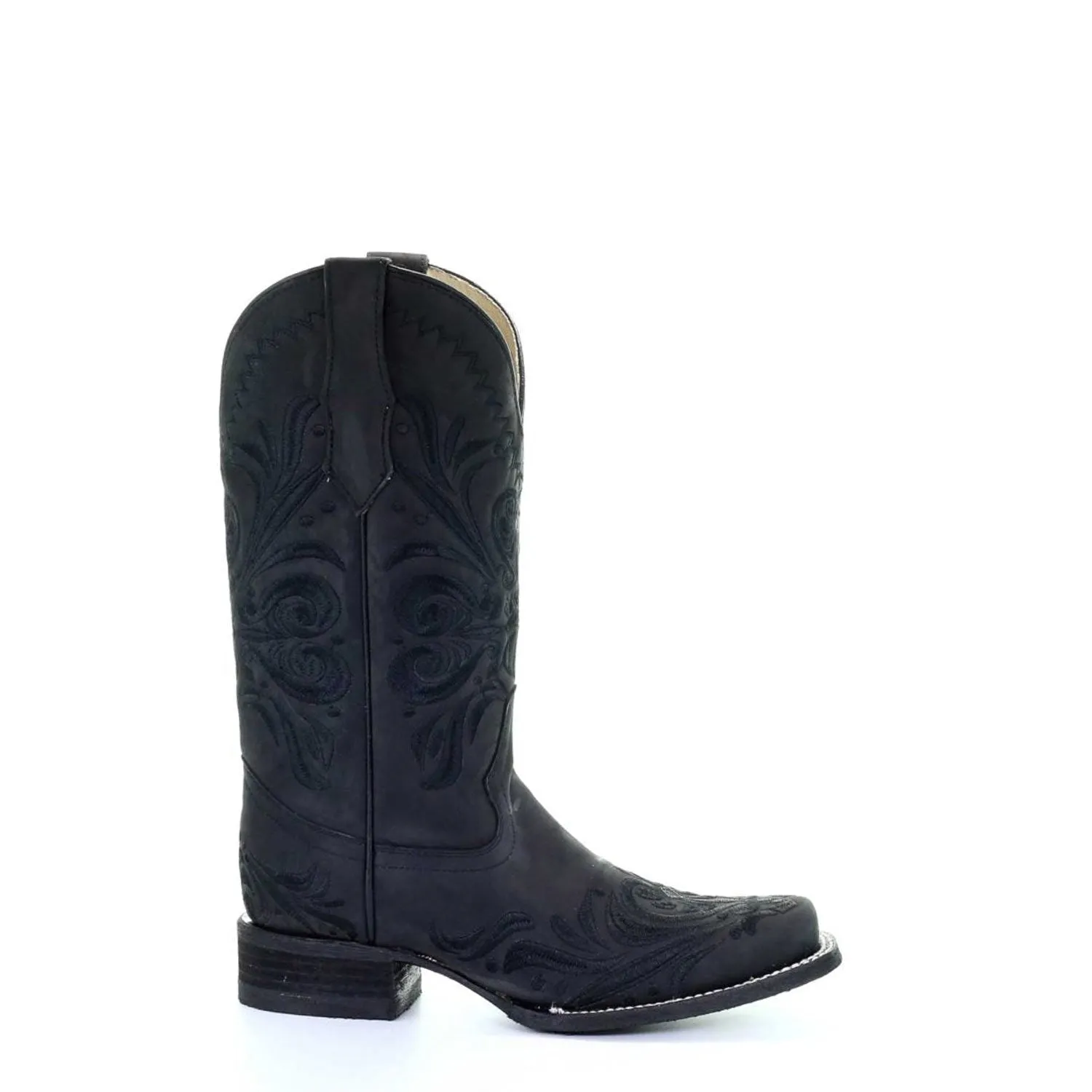 Circle G | Black Filigree Embroidery SQ Toe | Nubuck Black