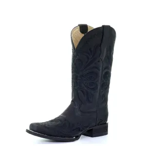 Circle G | Black Filigree Embroidery SQ Toe | Nubuck Black