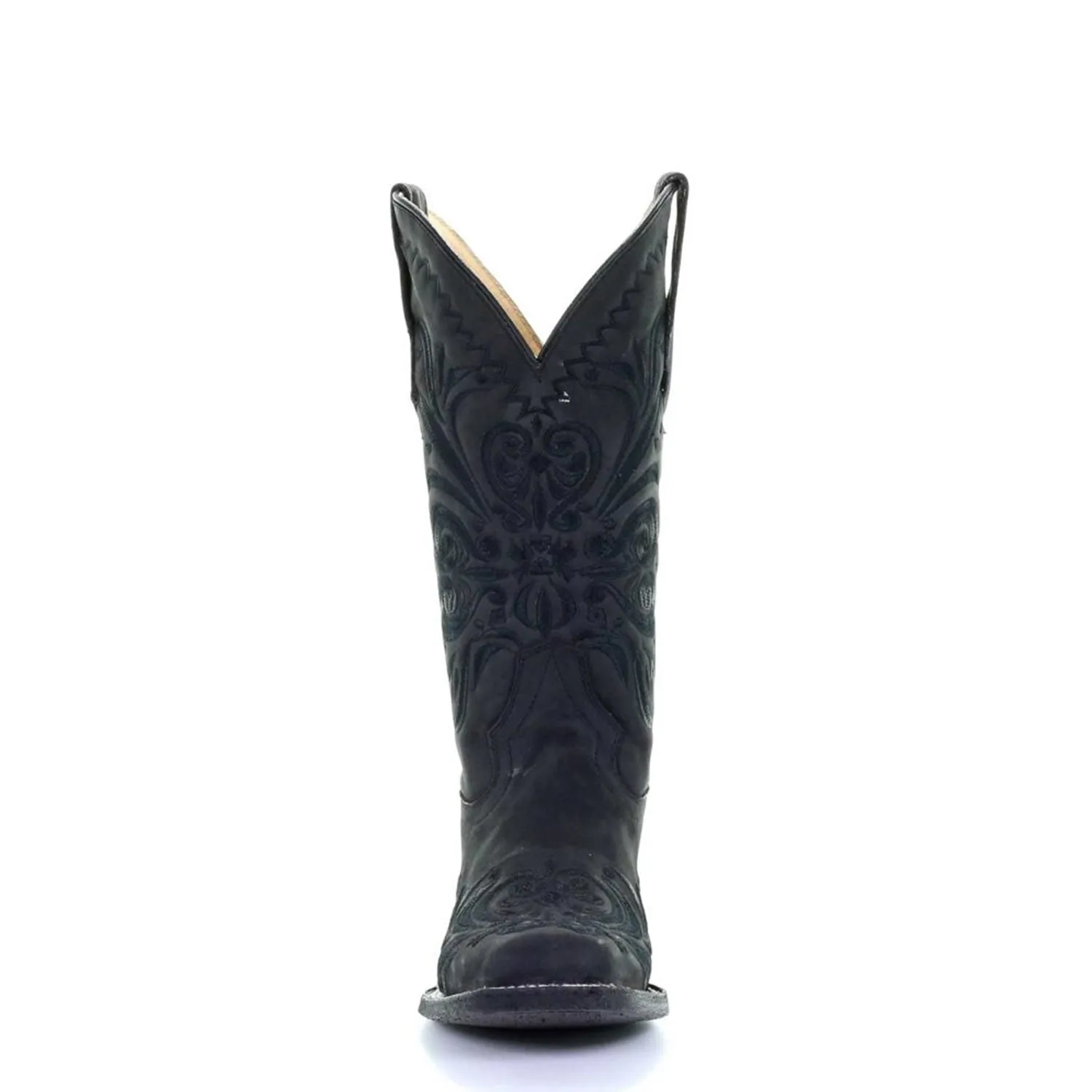 Circle G | Black Filigree Embroidery SQ Toe | Nubuck Black