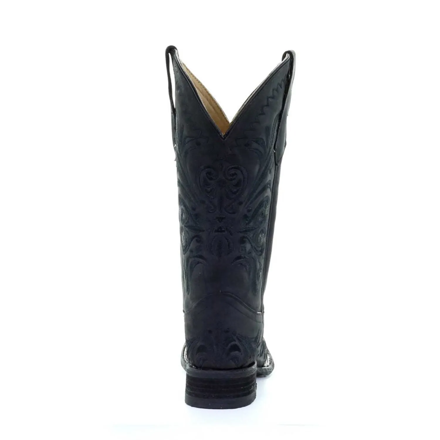 Circle G | Black Filigree Embroidery SQ Toe | Nubuck Black