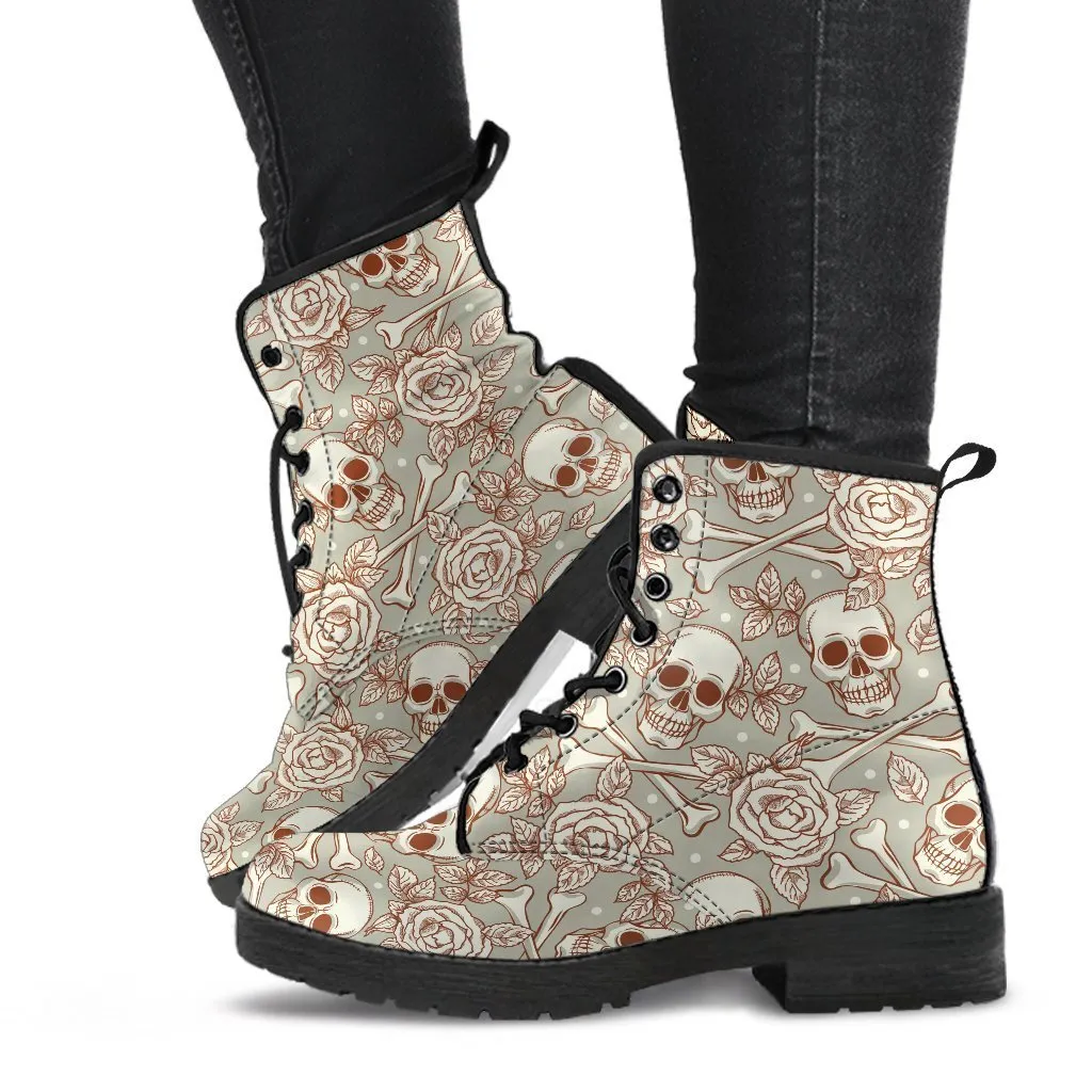 Combat Boots - Skulls & Roses | Boho Shoes, Goth Boots, Gothic Boots, Pirate Boots, 90s Boots
