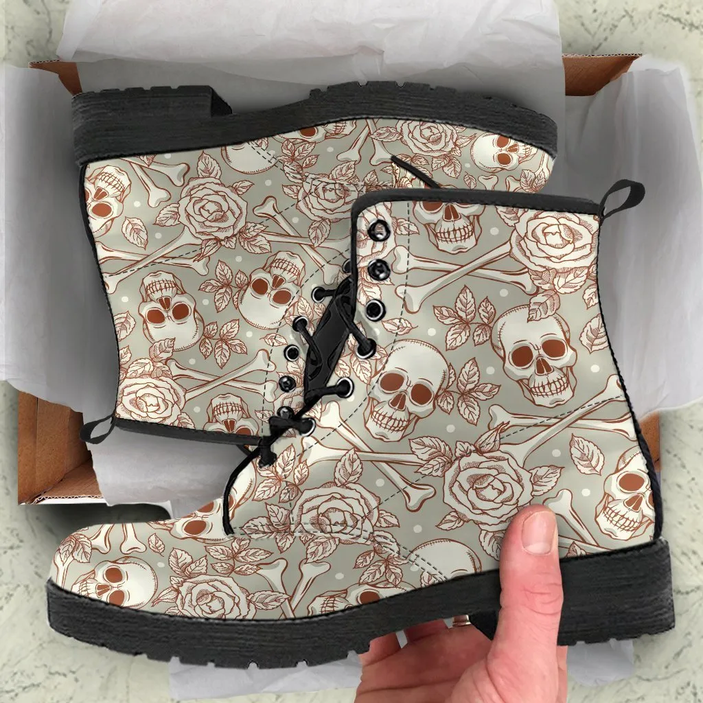 Combat Boots - Skulls & Roses | Boho Shoes, Goth Boots, Gothic Boots, Pirate Boots, 90s Boots