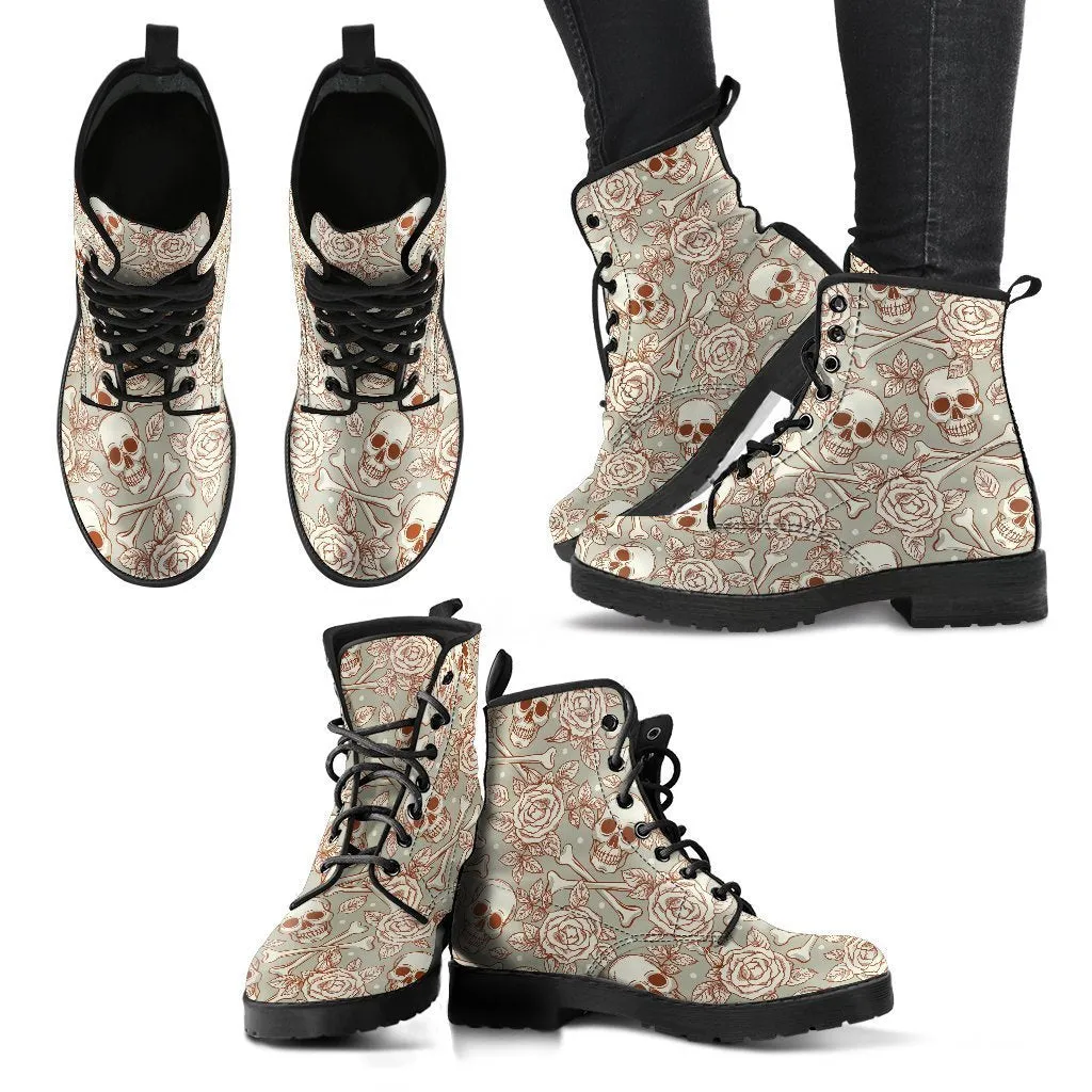 Combat Boots - Skulls & Roses | Boho Shoes, Goth Boots, Gothic Boots, Pirate Boots, 90s Boots