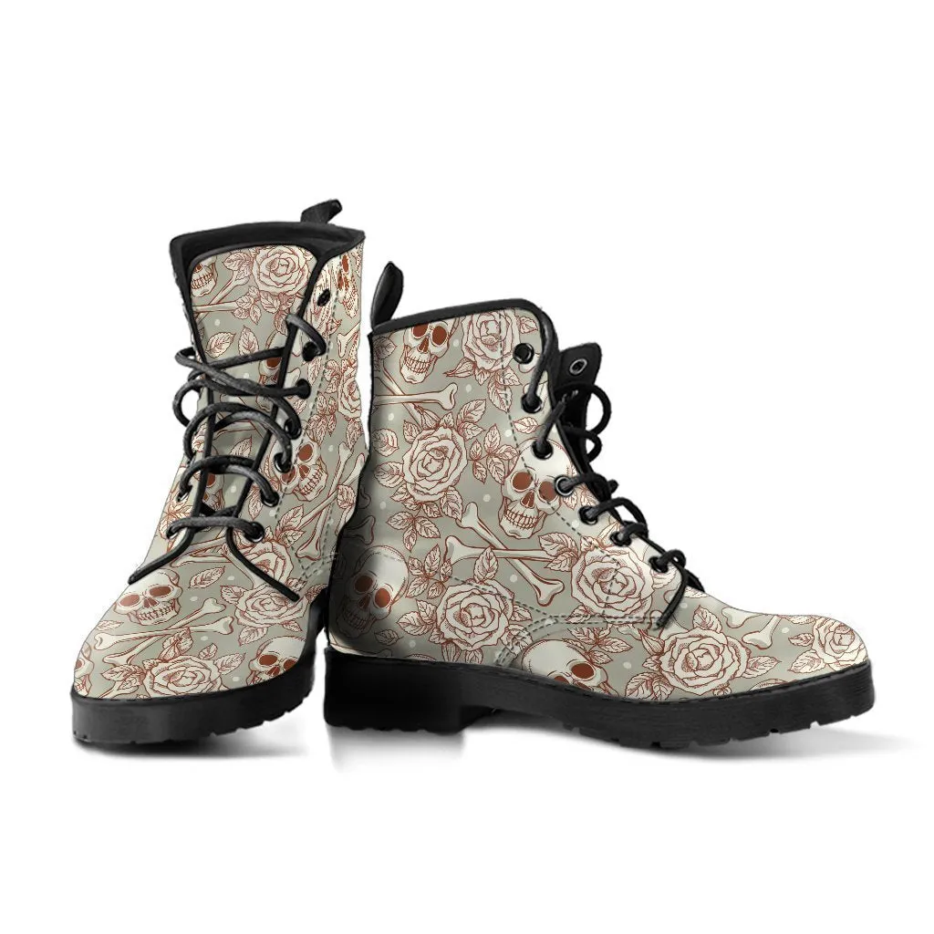 Combat Boots - Skulls & Roses | Boho Shoes, Goth Boots, Gothic Boots, Pirate Boots, 90s Boots