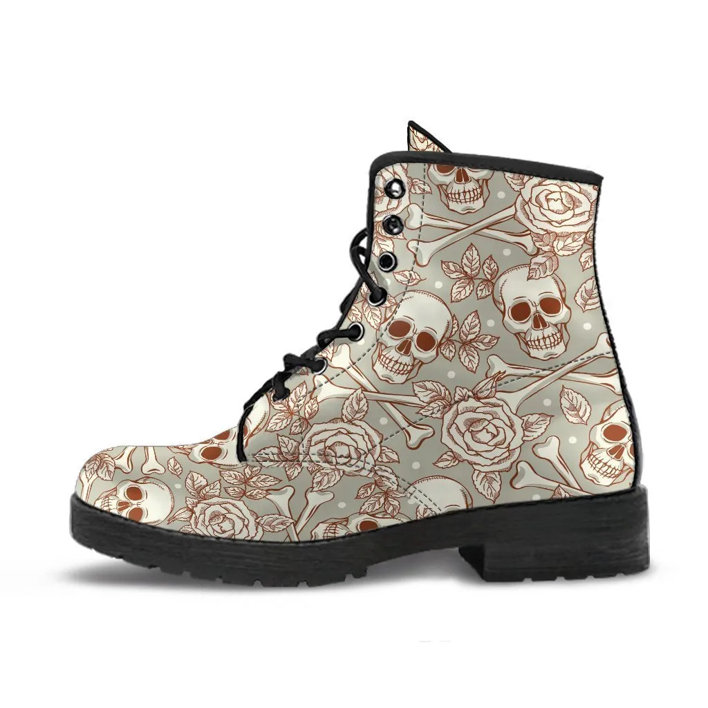 Combat Boots - Skulls & Roses | Boho Shoes, Goth Boots, Gothic Boots, Pirate Boots, 90s Boots