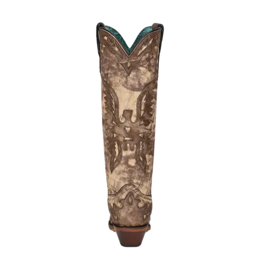 Corral Ladies Eagle Overlay Snip Toe Taupe Brown Tall Boots A4303