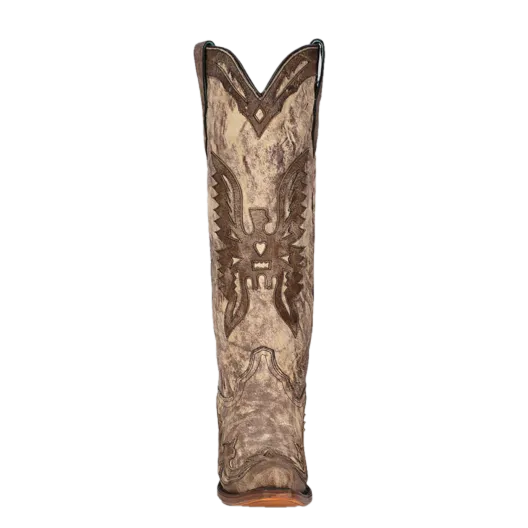 Corral Ladies Eagle Overlay Snip Toe Taupe Brown Tall Boots A4303