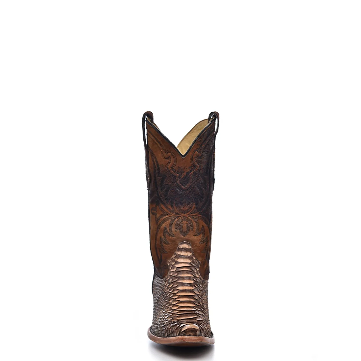 Corral Mens Embroidery Lamb Snip Toe Brown Python 12in Cowboy Boots