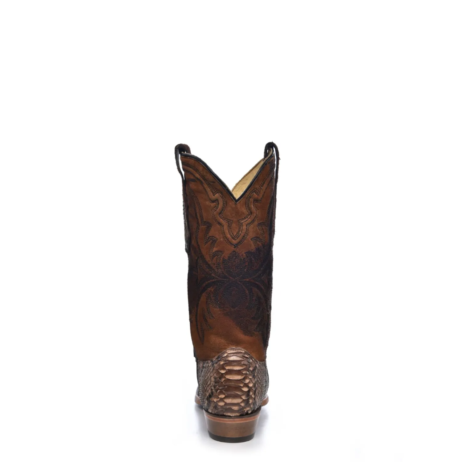 Corral Mens Embroidery Lamb Snip Toe Brown Python 12in Cowboy Boots