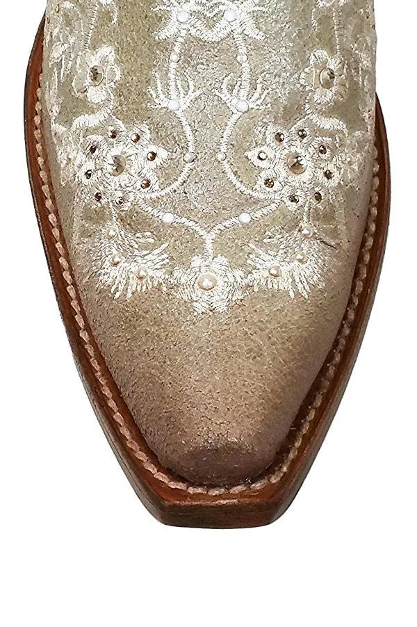 Corral Women's Bone Floral Embroidered Swarovski Crystal Boots C3178