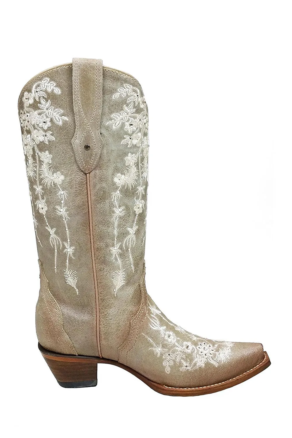Corral Women's Bone Floral Embroidered Swarovski Crystal Boots C3178