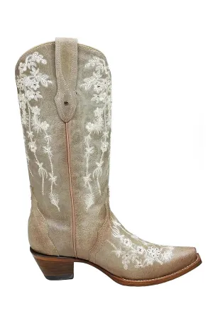 Corral Women's Bone Floral Embroidered Swarovski Crystal Boots C3178