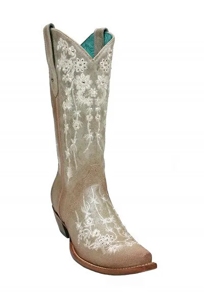 Corral Women's Bone Floral Embroidered Swarovski Crystal Boots C3178