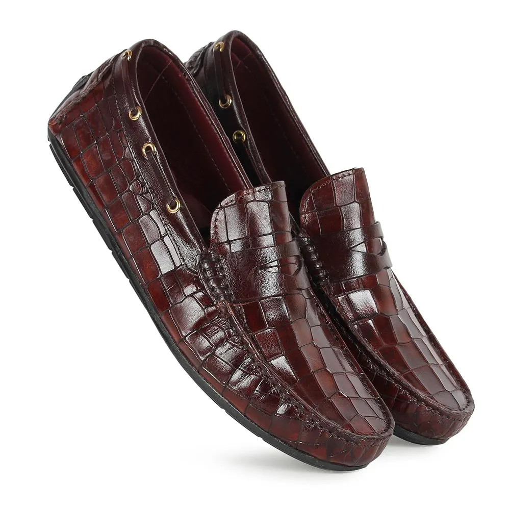 Dark Tan Croco Penny Driving Loafers